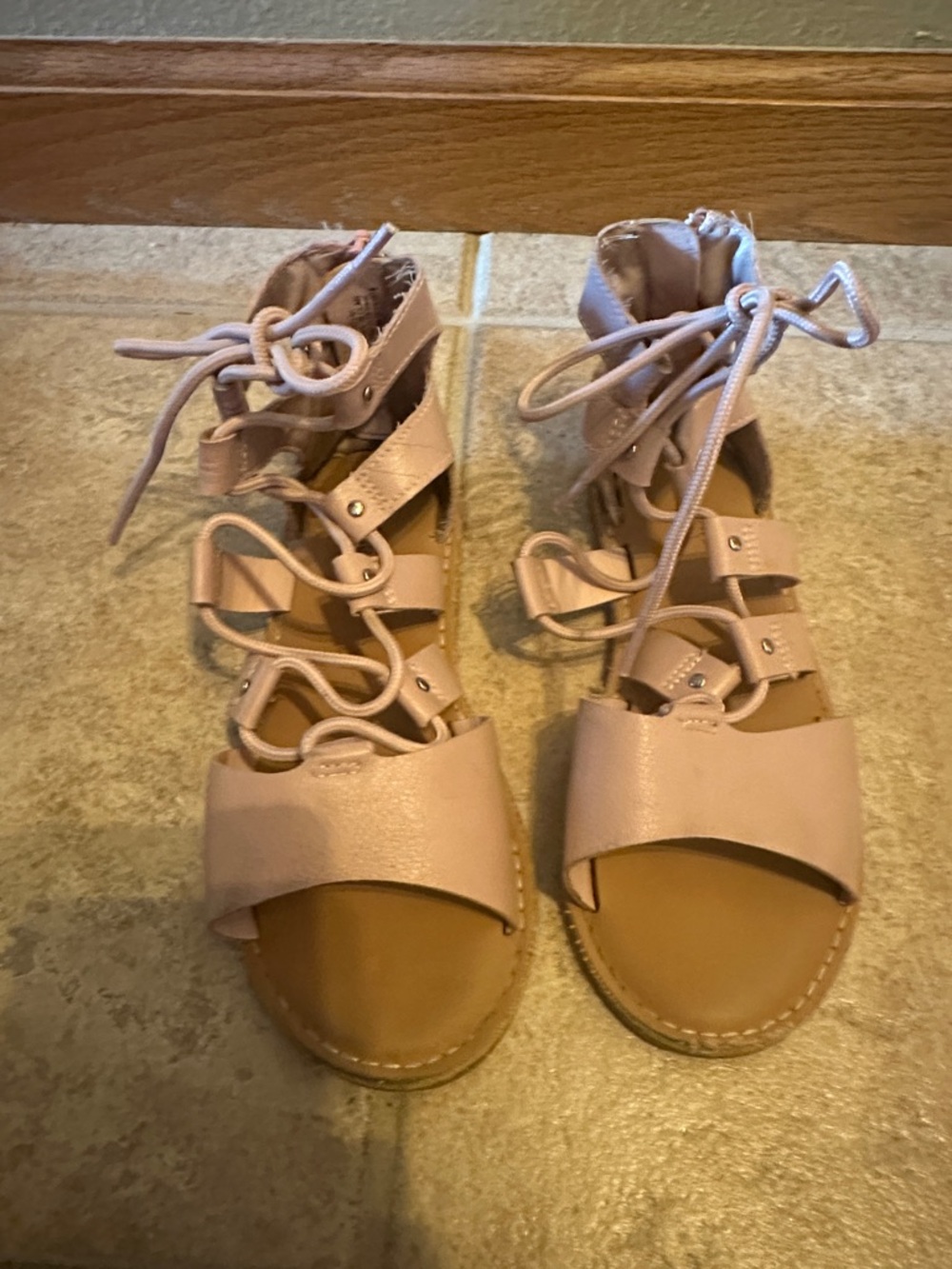 Kids girls size 1. Great shape. Lace-Up Gladiator Sandals - Blush Pink